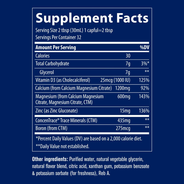 Trace Minerals, Liquid Cal/Mag/Zinc - Strawberry 887 ml Ingredients Panel