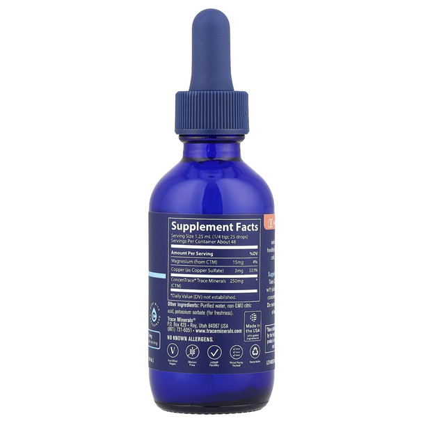 Trace Minerals, Liquid Ionic Copper 59 ml Ingredients Panel