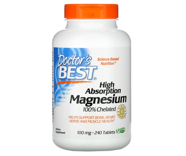 Doctor's Best, High Absorption Magnesium 100% Chelated with Albion Minerals, 100 mg, 240 Tablets Main Product Image