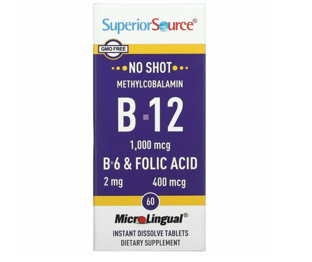 Superior Source, Methylcobalamin B-12, B-6 & Folic Acid, 60 MicroLingual Instant Dissolve Tablets