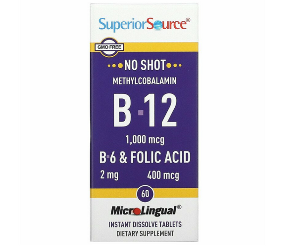 Superior Source, Methylcobalamin B-12, B-6 & Folic Acid, 60 MicroLingual Instant Dissolve Tablets Main Product Image