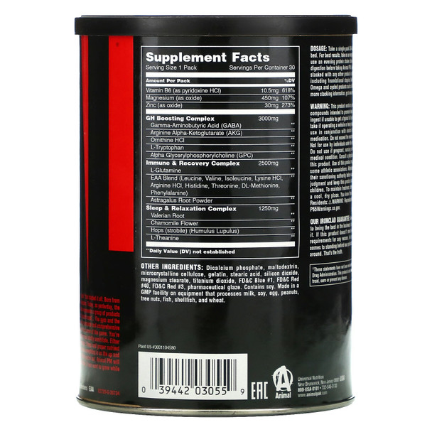 Universal Nutrition Animal PM 30 pack Ingredients Panel