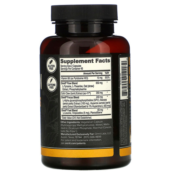 Onnit, Alpha Brain, Memory & Focus, 90 Capsules Ingredients Panel