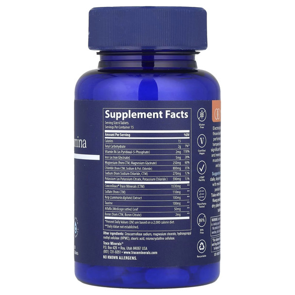 Trace Minerals Electrolyte Stamina Tablets - 90 Tabs Ingredients Panel