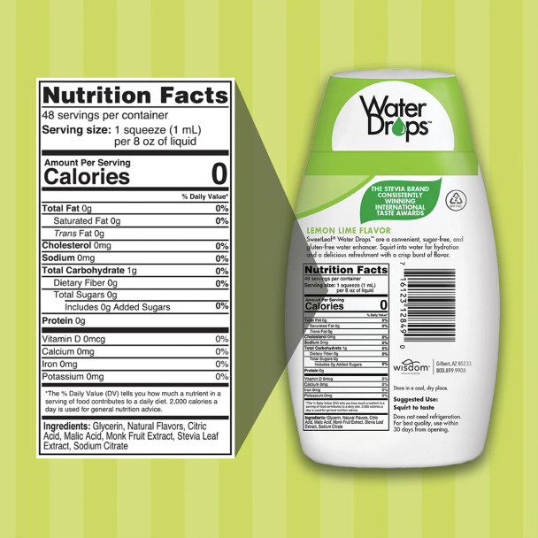 SweetLeaf Water Drops Lemon Lime 48ml Ingredients Panel