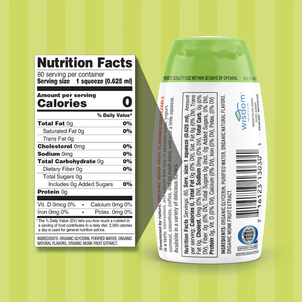 SweetLeaf Clear Liquid Monk Fruit 80 Servings Ingredients Panel