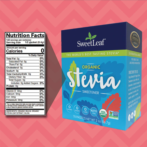 SweetLeaf Organic Sweetener 70 Count Ingredients Panel