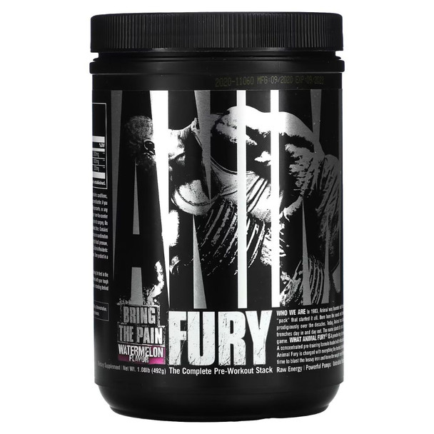 Universal Nutrition Animal Fury - The Complete Pre-Workout Stack Watermelon 492 grams Supplement Facts Panel