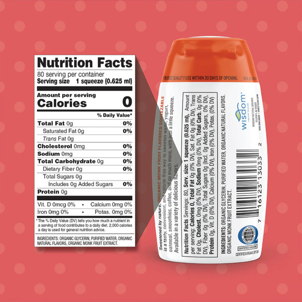SweetLeaf English Toffee Liquid Monk Fruit 80 Servings Ingredients Panel