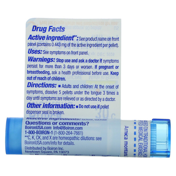 Boiron Arnica Montana 30C Ingredients Panel