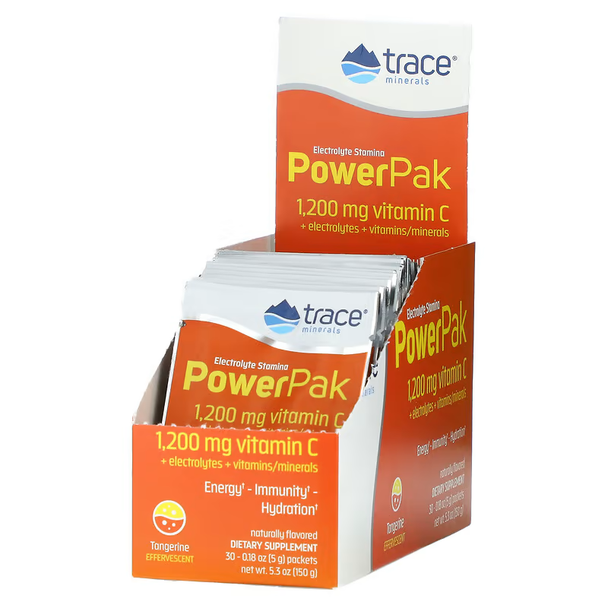 Trace Minerals Electrolyte Stamina Power Pak Non-GMO Tangerine Box of 30