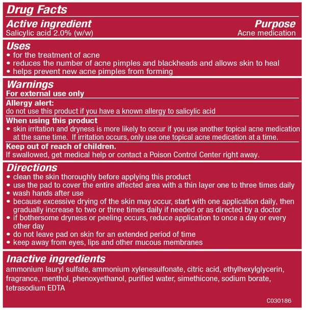 Stridex Strength Medicated Pads, Maximum - 55 Wipes Ingredients Panel