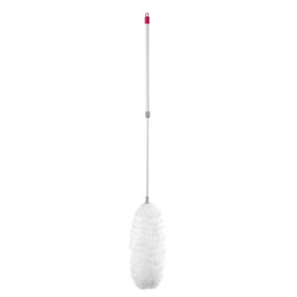 White radiator cleaning brush with long pink and white handle, shown on white background.