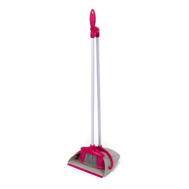 Pink and grey upright broom and dustpan set