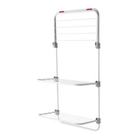White over-door drying rack with two shelves, foldable design