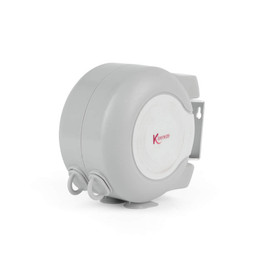 Grey wall-mounted retractable washing line unit shown angled