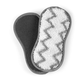 Pair of grey and white microfibre cleaning pads with zigzag pattern, shown front and back.