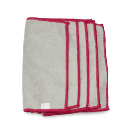 Set of four grey microfibre cleaning cloths with pink edging