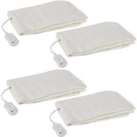 Pack of four white electric heating pads with control units, shown flat.