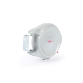 Wall-mounted retractable washing line in white with Kleeneze logo, shown side view