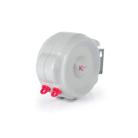 Wall-mounted retractable washing line with pink hooks, shown in white plastic casing