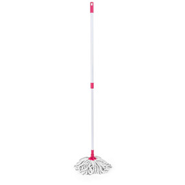 White mop with pink handle, shown upright for product listing