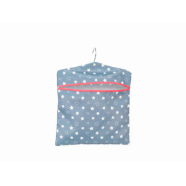 Blue star-patterned peg bag with pink trim zip on hanger