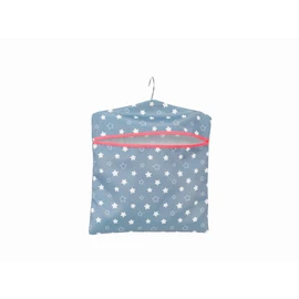 Blue star-patterned peg bag with pink trim zip on hanger