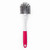 Dish brush with angled grey bristles and pink handle, shown on white background