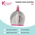 Grey dustpan and pink-handled brush set shown leaning against white kitchen cupboard.