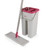 Flat mop and grey bucket with pink trim, shown upright for cleaning supplies product listing