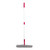 Flat mop with pink and white handle, grey microfibre head, upright on white background