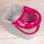 White plastic mop bucket with pink wringer and handle, side view