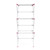 White folding clothes airer with pink accents, shown upright for indoor laundry drying.