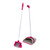 Pink and grey broom and dustpan set, shown upright for cleaning use