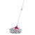 Grey and white microfibre mop with pink plastic socket and long handle