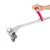 Grey and pink floor mop cleaning white tiled surface, sponge head shown in use.