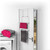 White over door towel rail with three hanging bars, shown holding grey and pink towels.