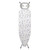 White ironing board with grey and beige dash print cover, shown upright
