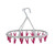 White circular hanging clothes airer with pink pegs for drying socks or small items