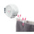 Wall-mounted retractable clothes line with pink pegs and hanging grey towel