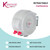 Retractable washing line in white with pink pegs holding a grey towel
