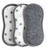 Pack of three grey baby burp cloths, two star print, one textured, front view