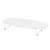 White tabletop ironing board with geometric patterned cover, foldable legs
