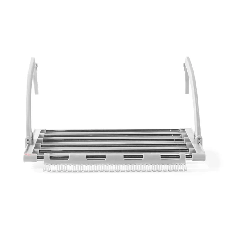 Silver metal pasta cutter with two handles, shown from front on white background.