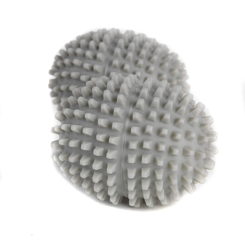 Pair of grey spiky dryer balls for laundry