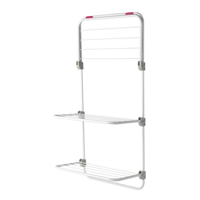 White over-door drying rack with two shelves, foldable design