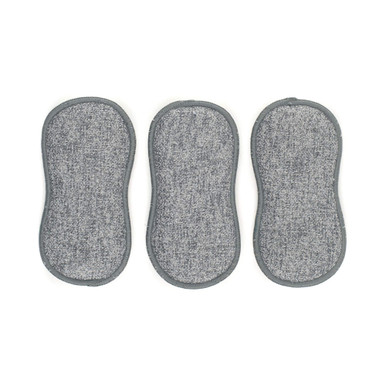 Pack of three grey reusable mop pads with textured fabric, shown flat.