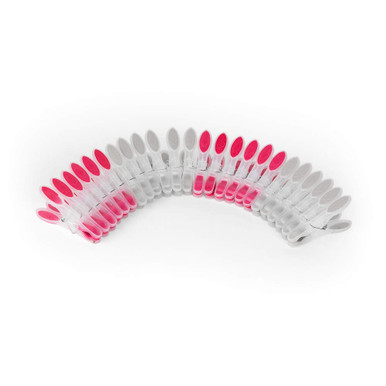 Pack of white and pink plastic pegs arranged in a curve