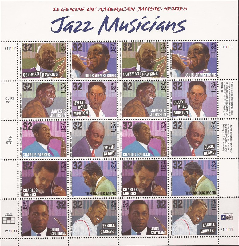 US Stamps 1995 Jazz Musicians 20 Stamp Sheet Scott 298392